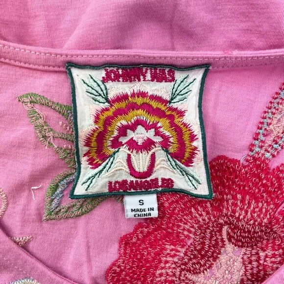 NWOT JOHNNY WAS Freyde Cotton Embroidered Floral Tee 3/4 Sleeves Shirt Size S - Picture 10 of 14